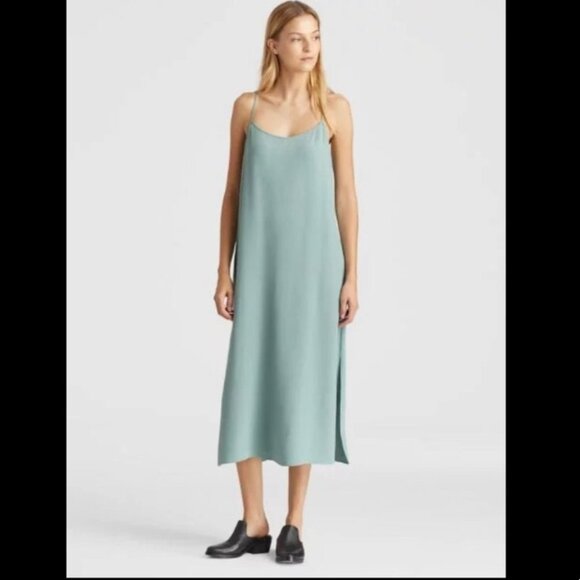 Eileen Fisher Dresses & Skirts - Eileen Fisher size Medium Green Crepe Tencel Slip Long Night Out Dress NEW